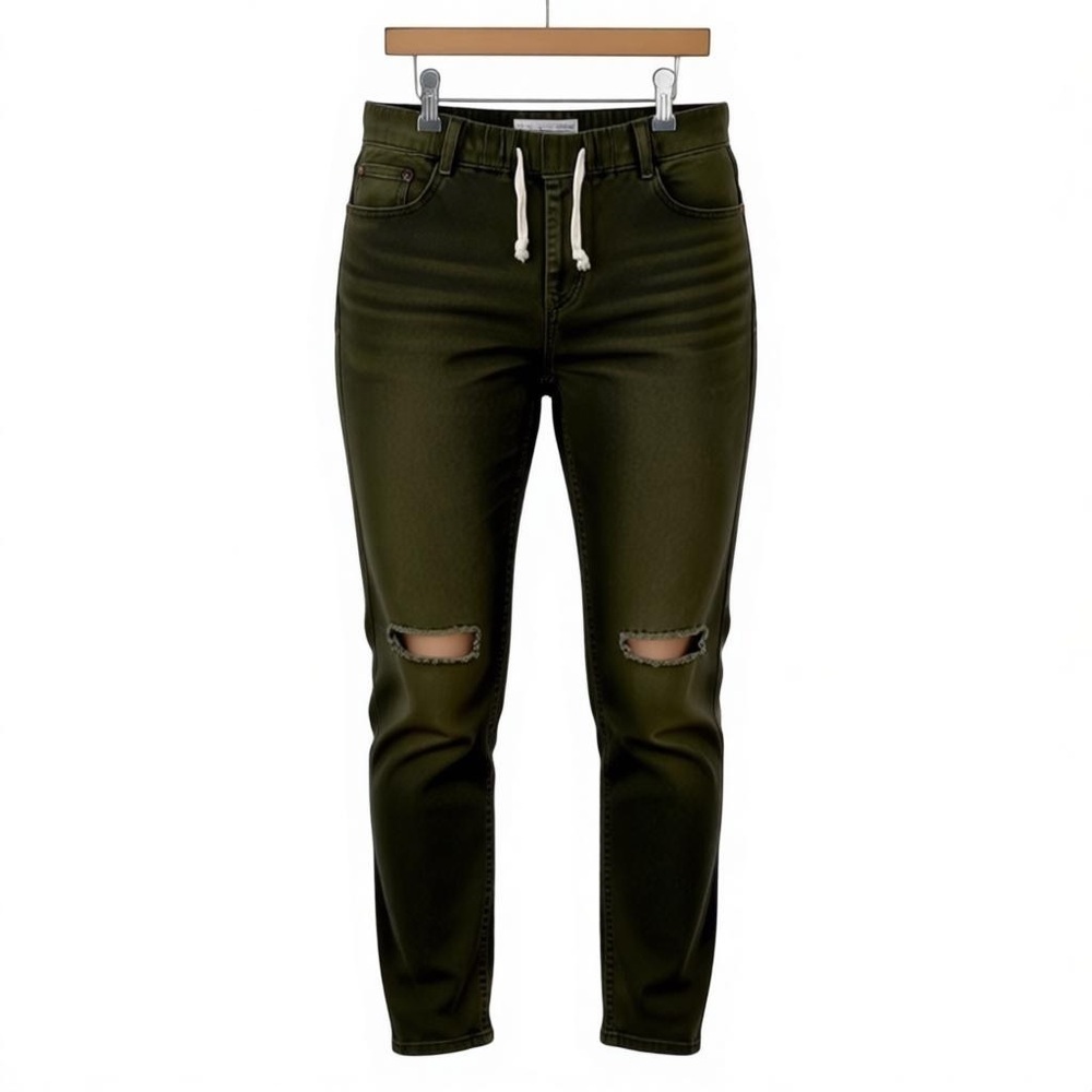 REDFOX | Women’s Olive Green Elastic Waist Ripped Pants Size Large